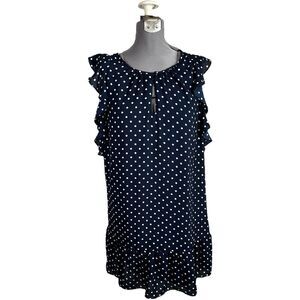 J.Crew Sleeveless Blue Polka Dot Ruffle Dress Size Small Preppy, Light Academia